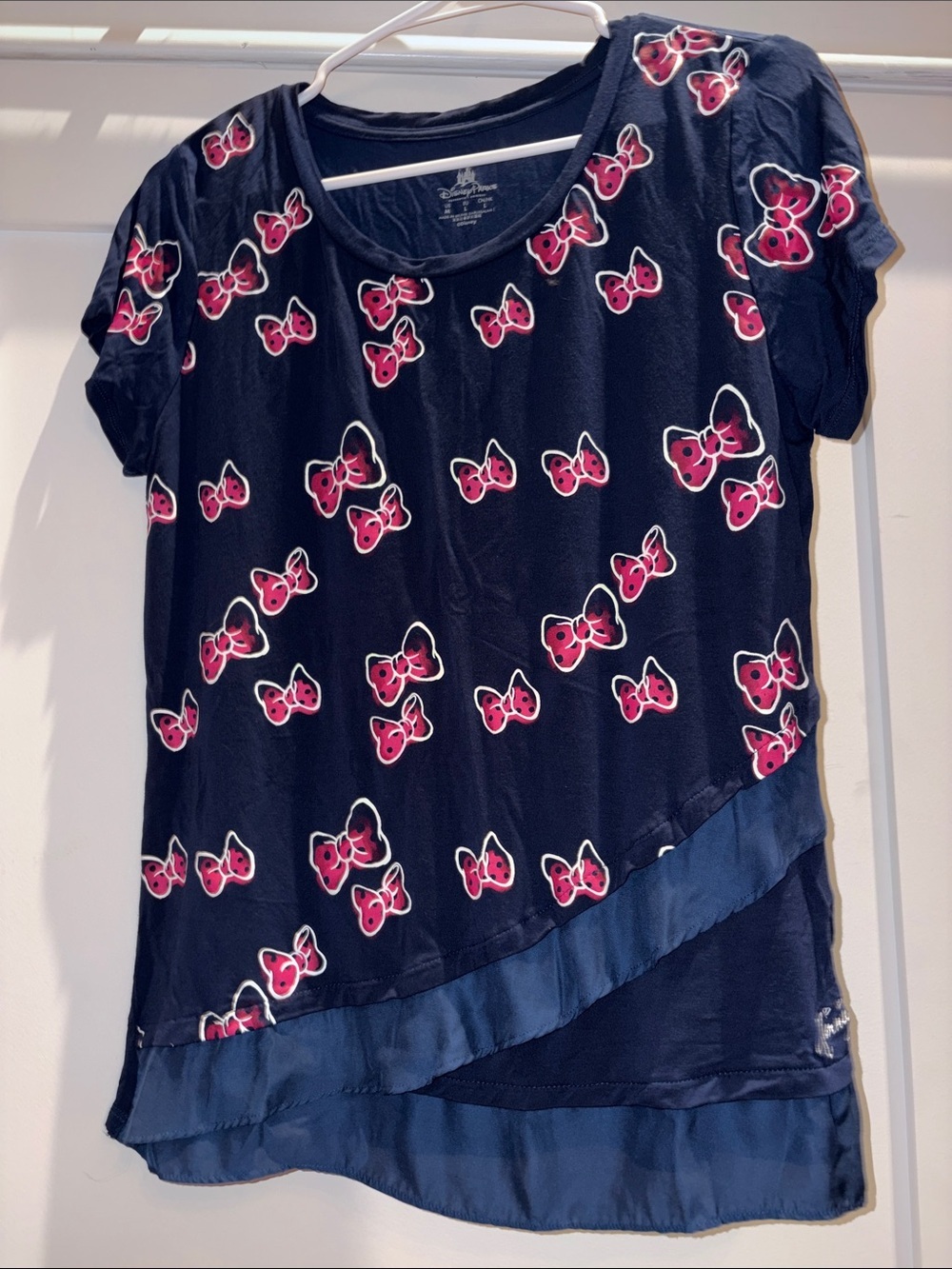 Disney Navy Blue Short Sleeve Top with Pink Bow Print